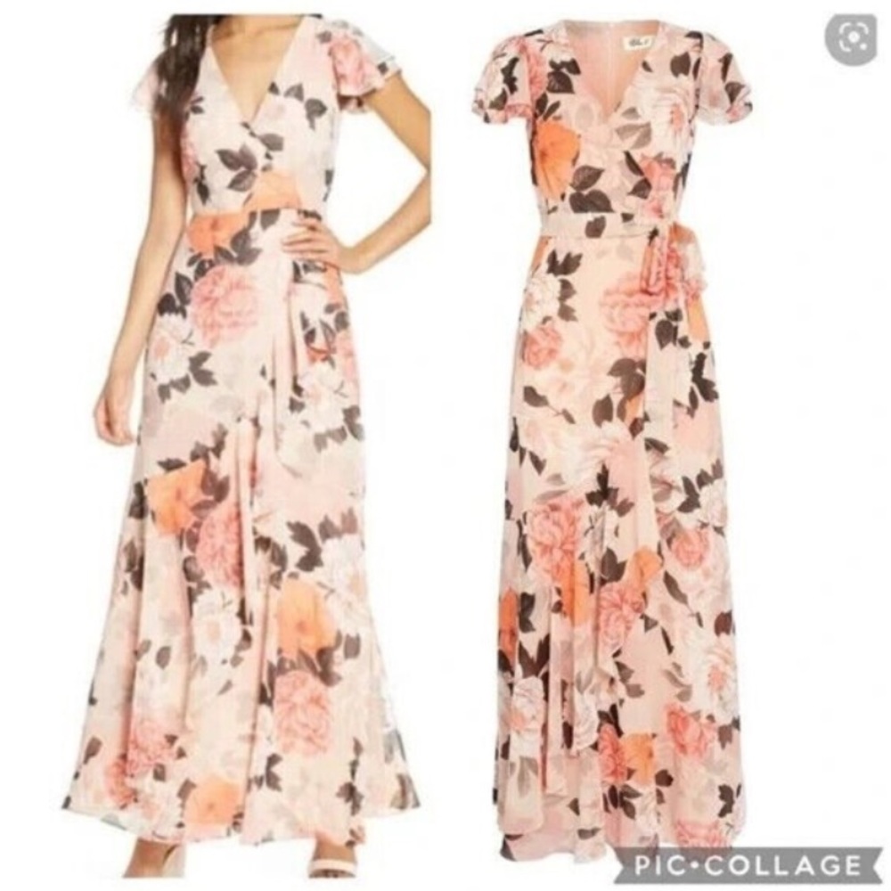 Eliza J Blush Floral Maxi Dress with Coral Accents